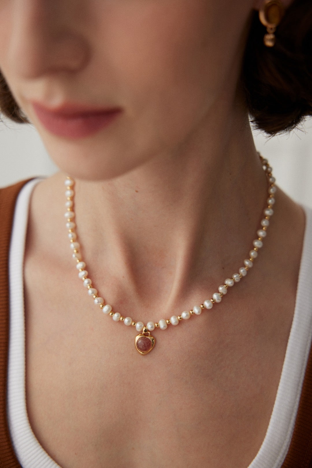 Pearl Necklace with Strawberry Quartz