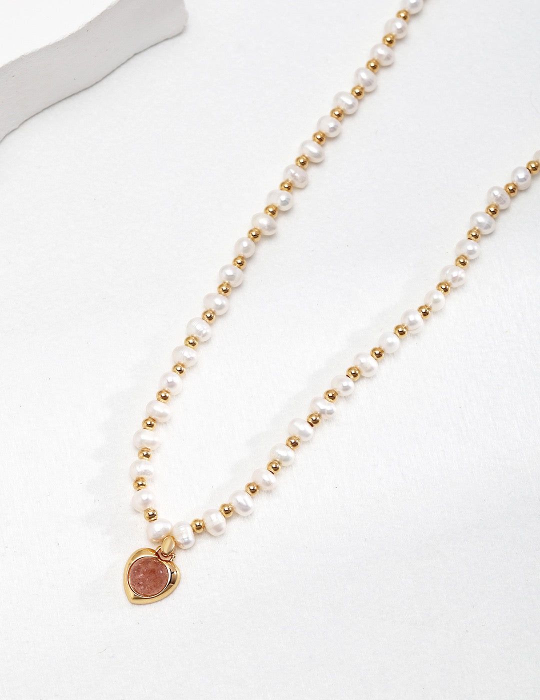 Pearl Necklace with Strawberry Quartz