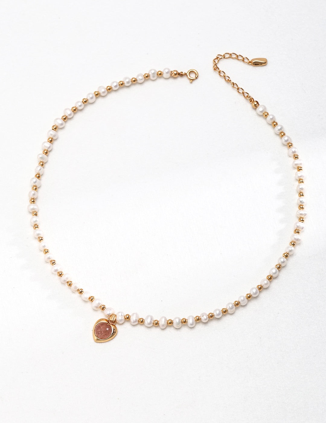 Pearl Necklace with Strawberry Quartz